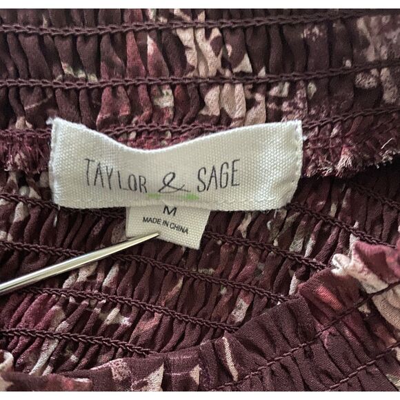 Taylor and Sage Printed Lace Illusion Dark Berry Bark Polyester Blouse Top Sz M - Picture 5 of 11